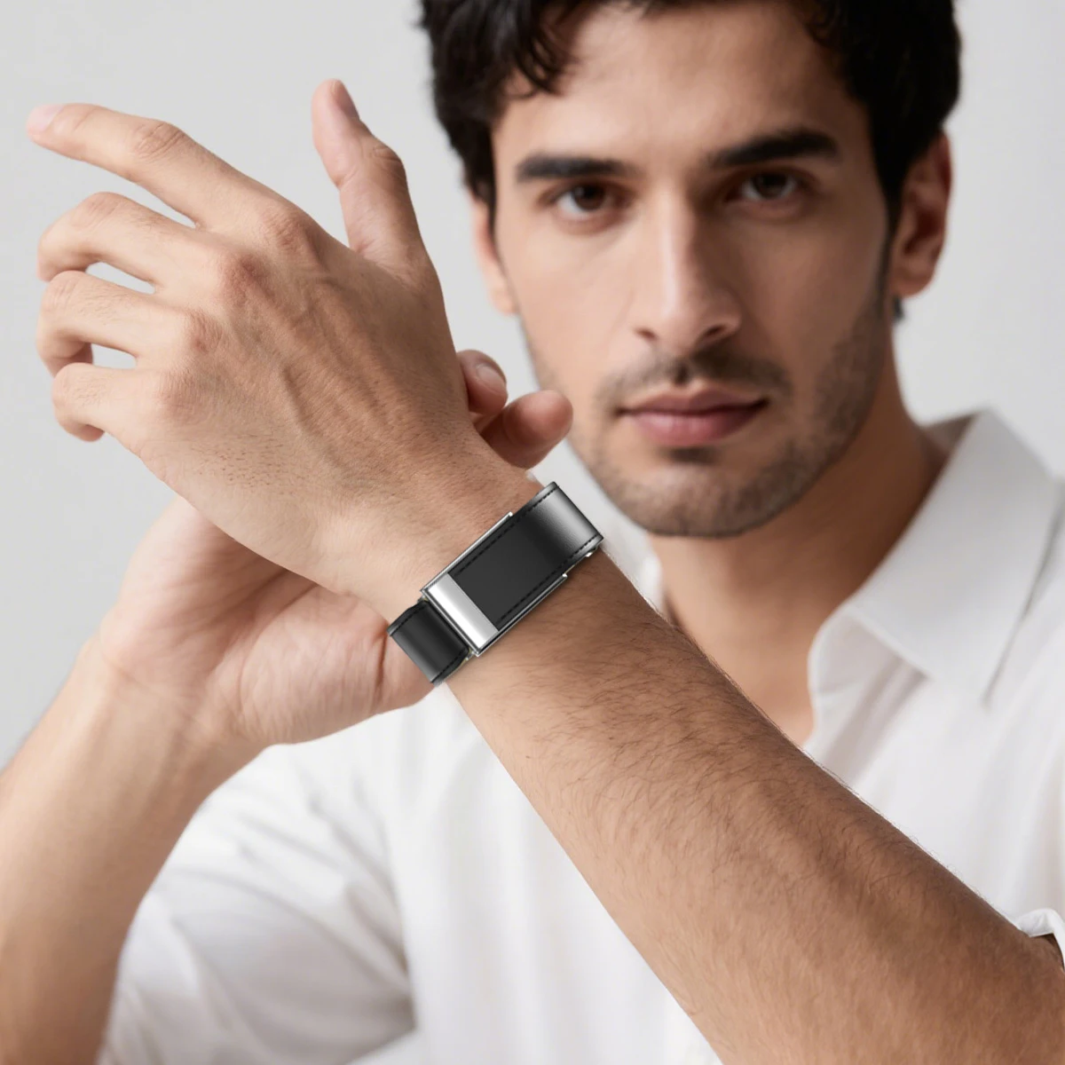 Leather Strap for WHOOP 5.0 MG WristBand Waterproof and Sweatproof Soft Adjustable Straight Leather Stainless Steel Buckle Band