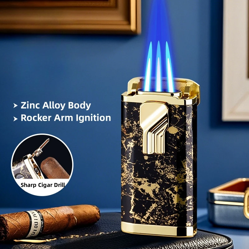 Creative Three-Fire Windproof Cigar Lighter Rocker Arm Ignition Advanced Cigarette Lighter Multifunctional Cigarette Accessories