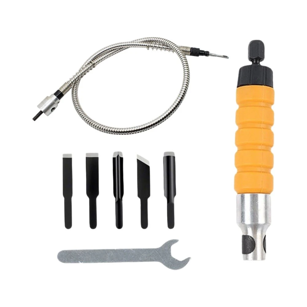 1set Electric Wood Chisel Carving Tool Flexible Shaft Handle Wrench Flat/bevel /pointed Chisel Heads Hand Carving Chisel Kit