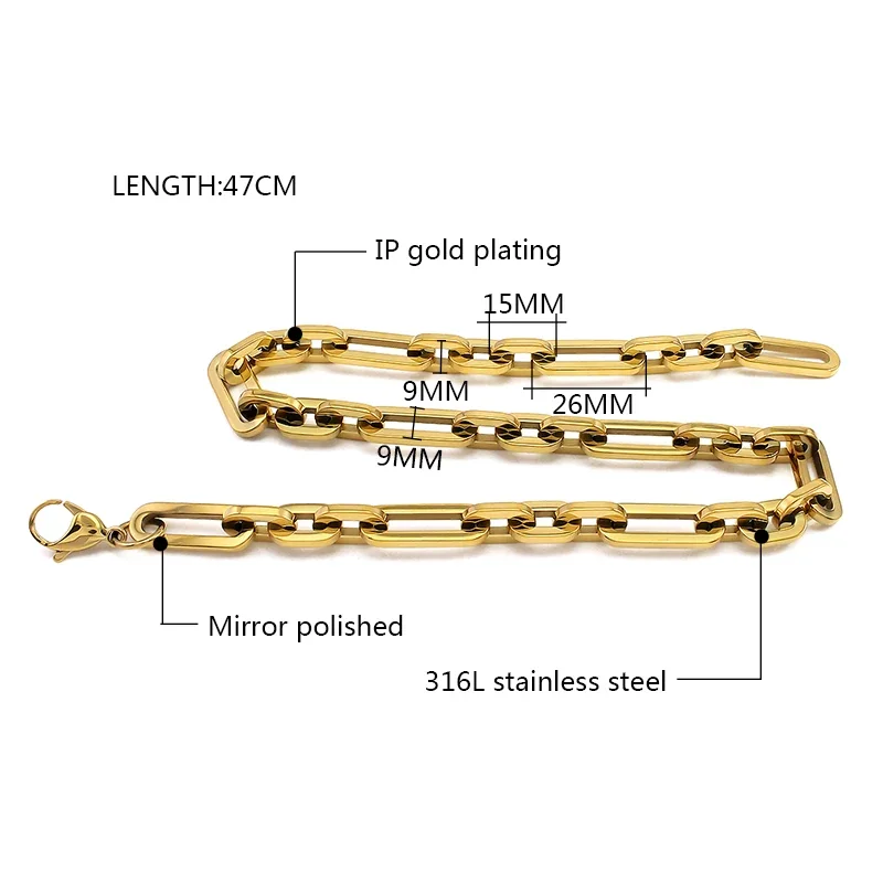 316L Surgical Stainless Steel Long Paperclip Link Chain Basic Link Chain Necklace for Men Women Choker Street Accessories