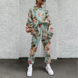 Women's Two Piece Sets Floral Print Tracksuit Casual Long Sleeve Sport Suits Spring Autumn Sweatshirts And Long Pant