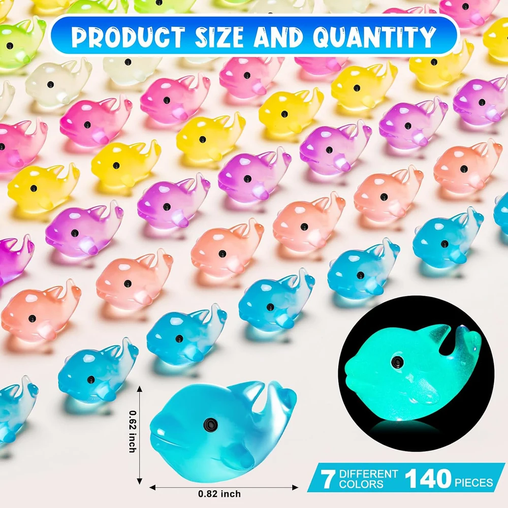 140PCS Luminous Mini Resin Dolphins Tiny Dolphin for Micro Garden Glow in The Dark, Cute Miniature Dolphins Animal Statues
