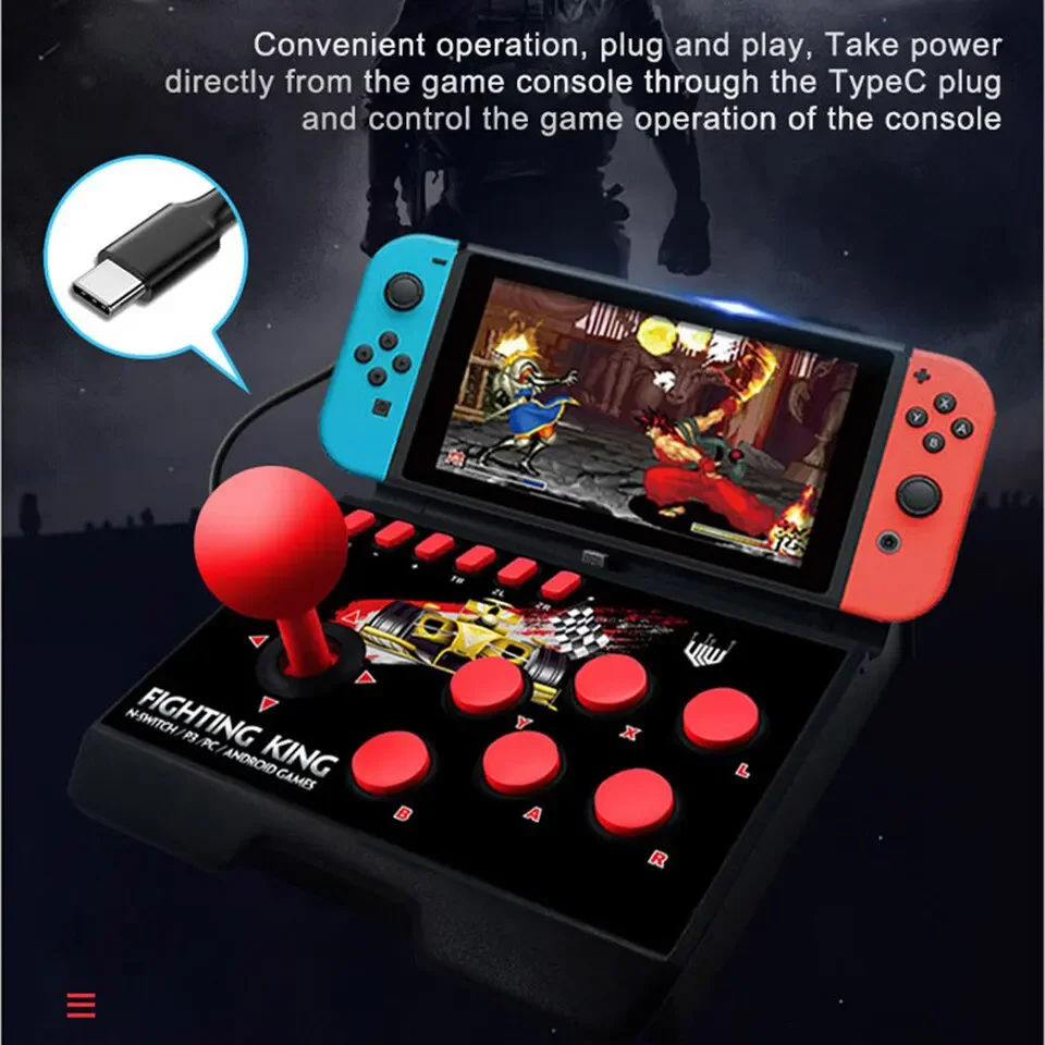 GAMINJA NS007 Arcade Game Console Joystick Rocker Fighting Controller With Charging Port For Nintendo Switch Android TV PS3 PC