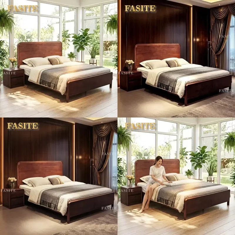 For Modern Solid Wood Double Bed Luxury Queen Size Upholstered Integrated Bedroom Furniture Wholesale Factory Price Suitable