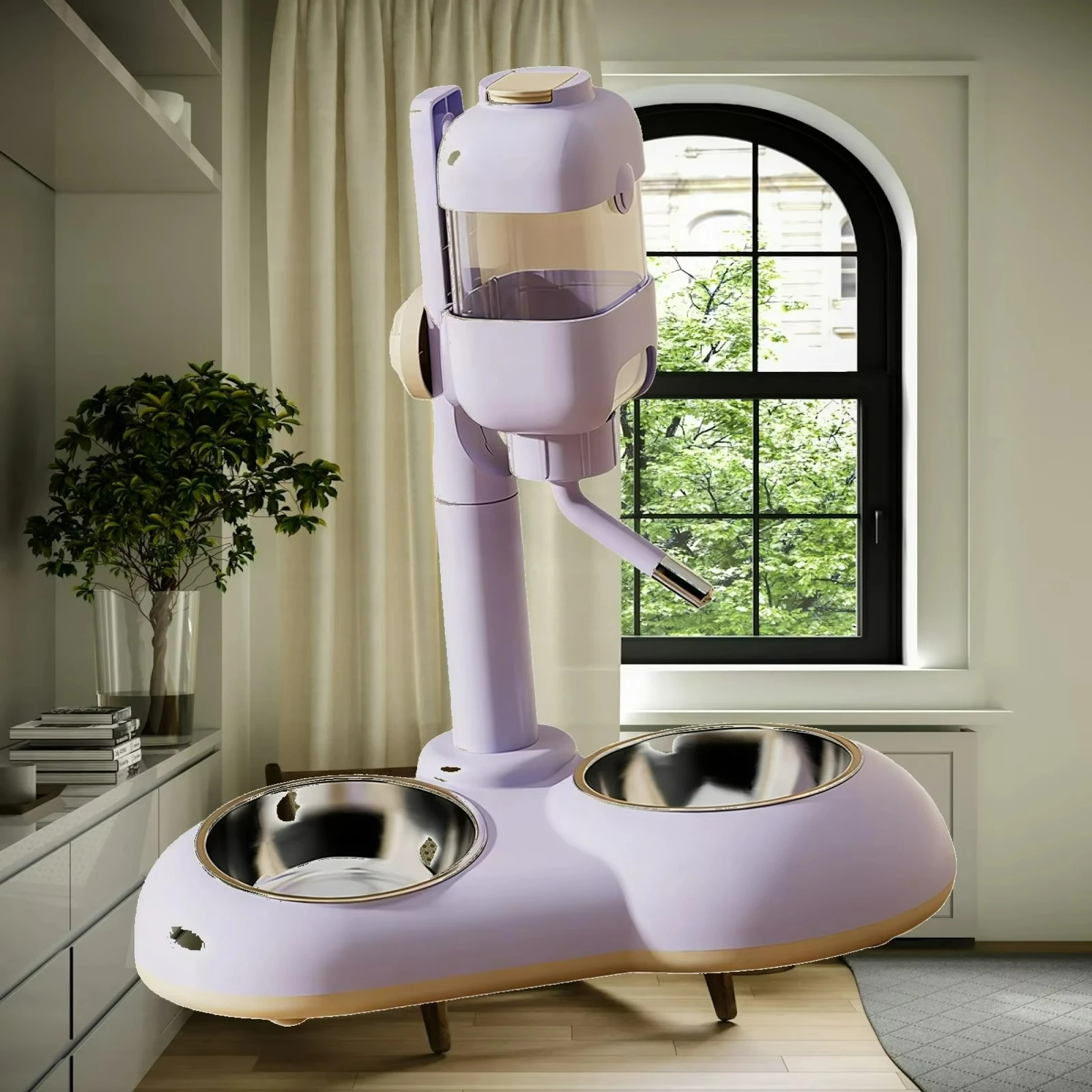 Pet Standing Water Dispenser Pet Feeder Waterer Multifunctional Food Container Cat Dog Bowl for Ferrets Bunny Puppy Cat