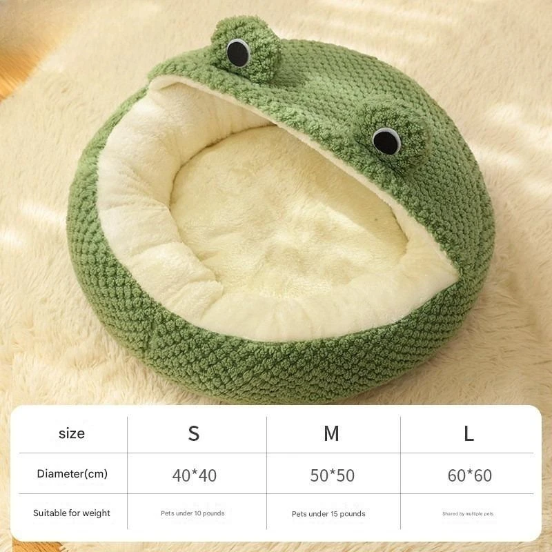 Wholesale cute cartoon frog half shed non-slip pet nest velvet pet house cat and dog furniture 5-7.5 kg solid pattern