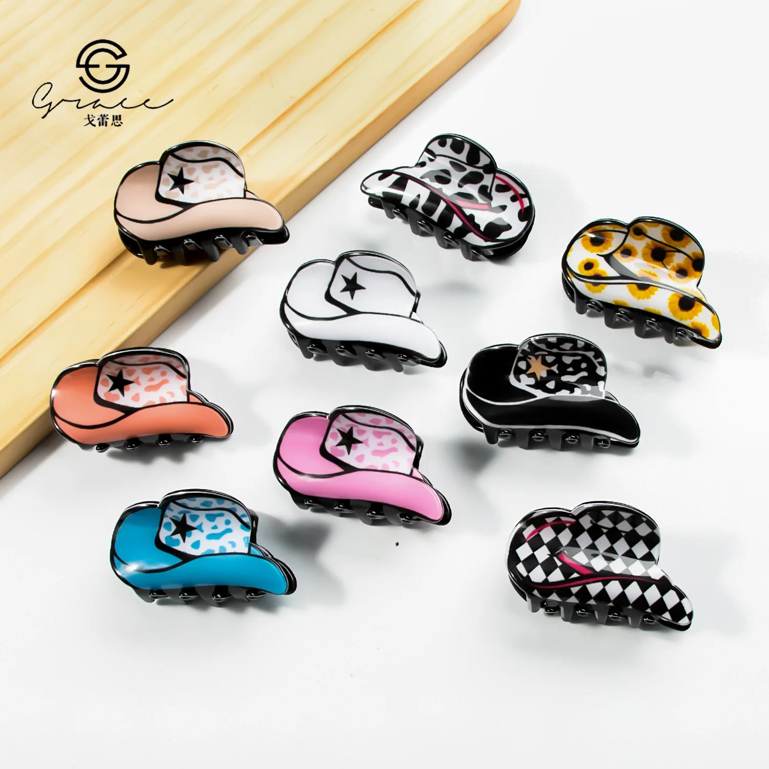 أغسطس وصول جديد! عباد الشمس البقرة الديكور متقلب نمط مشبك شعر صغير كليب مع مظهر PVC، نمط الرسوم المتحركة