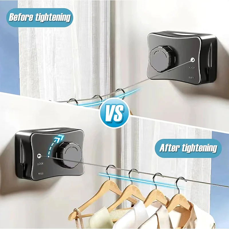 Retractable Clothesline for Drying Clothes Outdoor Indoor Clothes Hanging Line Extendable Wall Mount Clothes Wire