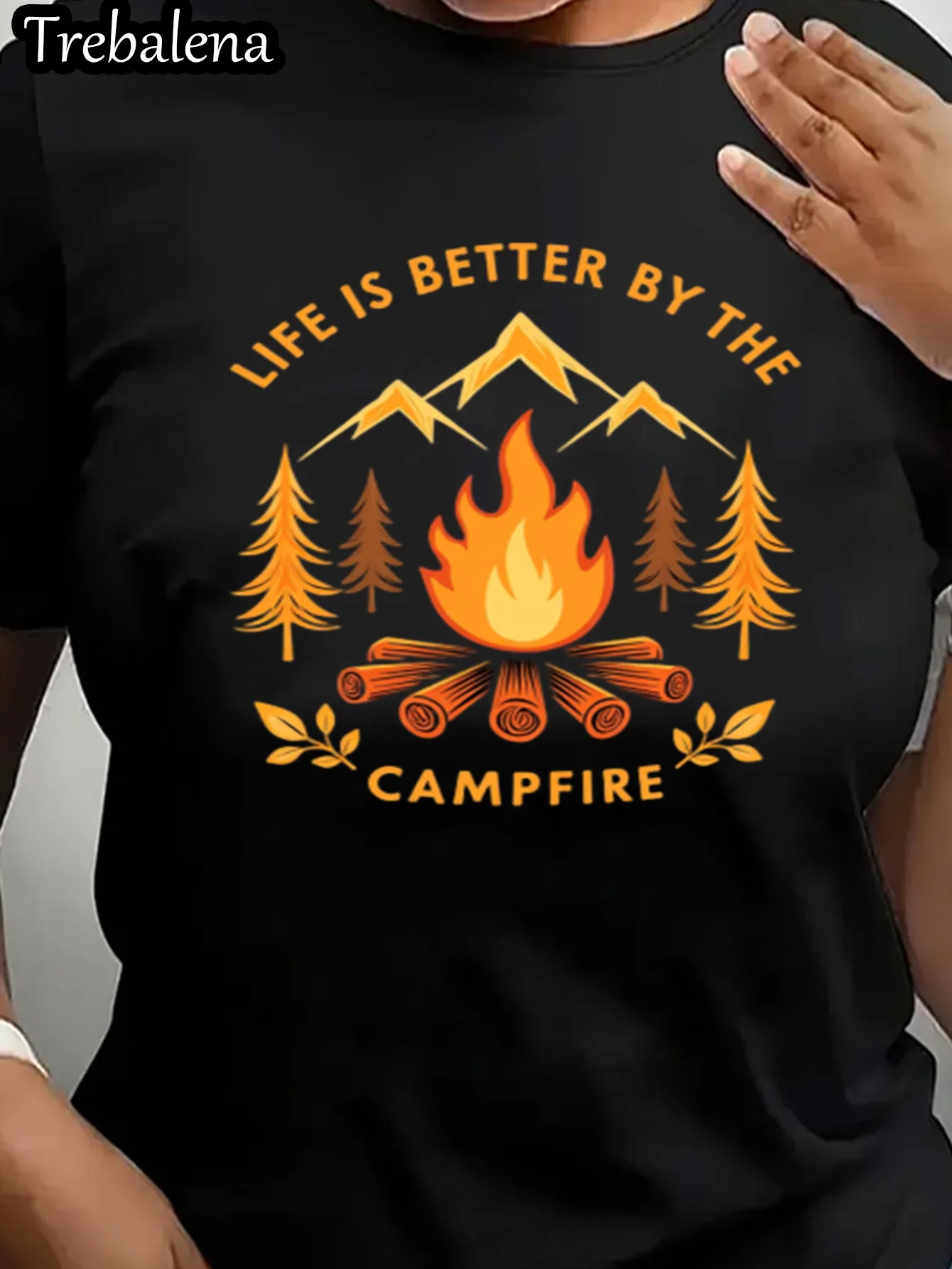 라운드 넥 티셔츠 100% 면 캠프파이어에서 더 나은 삶을 누리다 여성 플러스 사이즈 티셔츠 아웃도어 어드벤처 산악 스타일 티셔츠 반팔