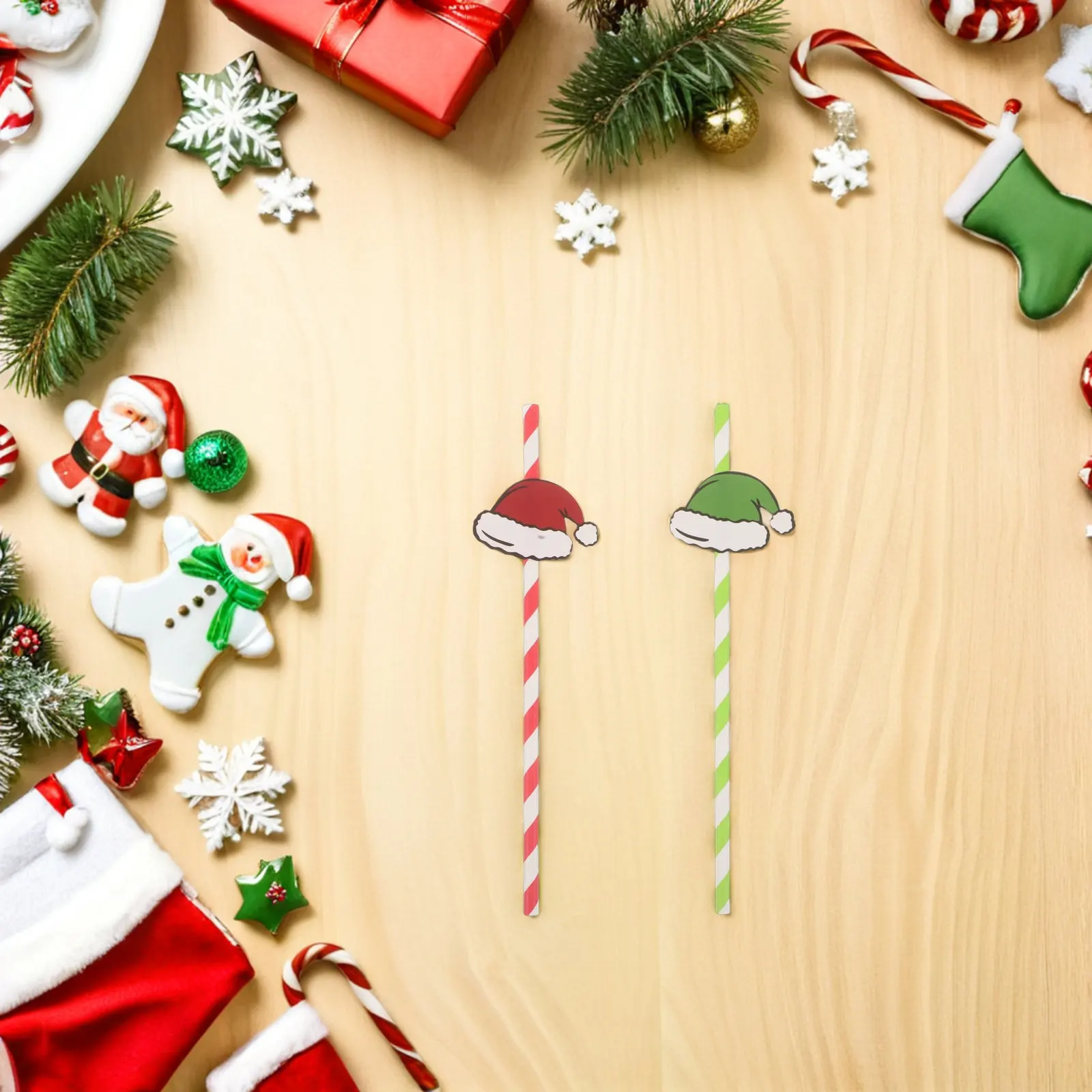 40Pcs Christmas Paper Straws Candy Cane Stripe Disposable Creative Drinking Straws Holiday Party Decorations Paper Straw