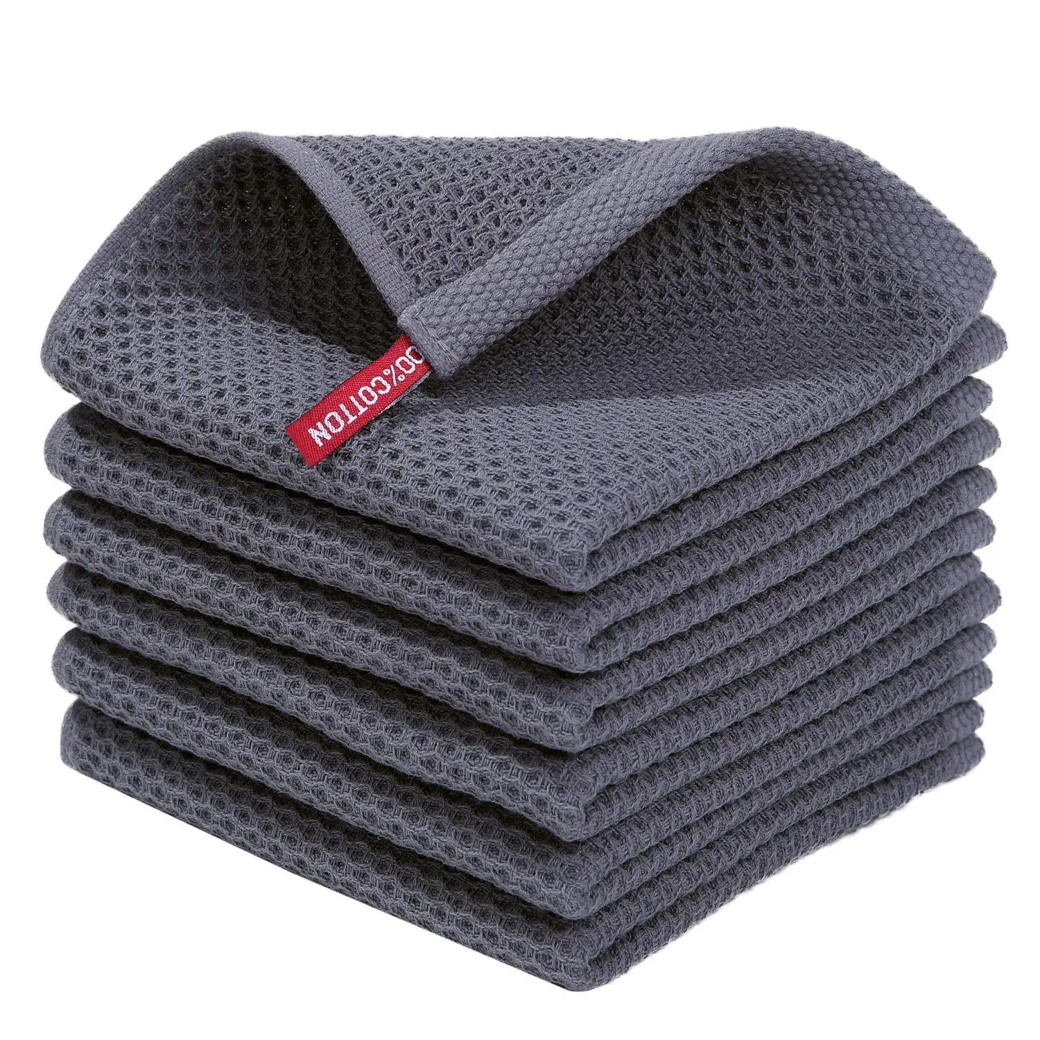 

Waffle Weave Kitchen Dish Cloths, 100% Cotton, Ultra Soft, Absorbent, Quick Drying Towels, 13x13 Inches, 6 Pack