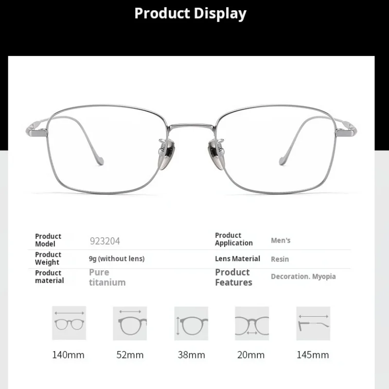 Ultralight Pure Titanium Glasses Frames Men's High Quality Retro Women's Square Wide-rimmed Optical Prescription Eyewear 923204