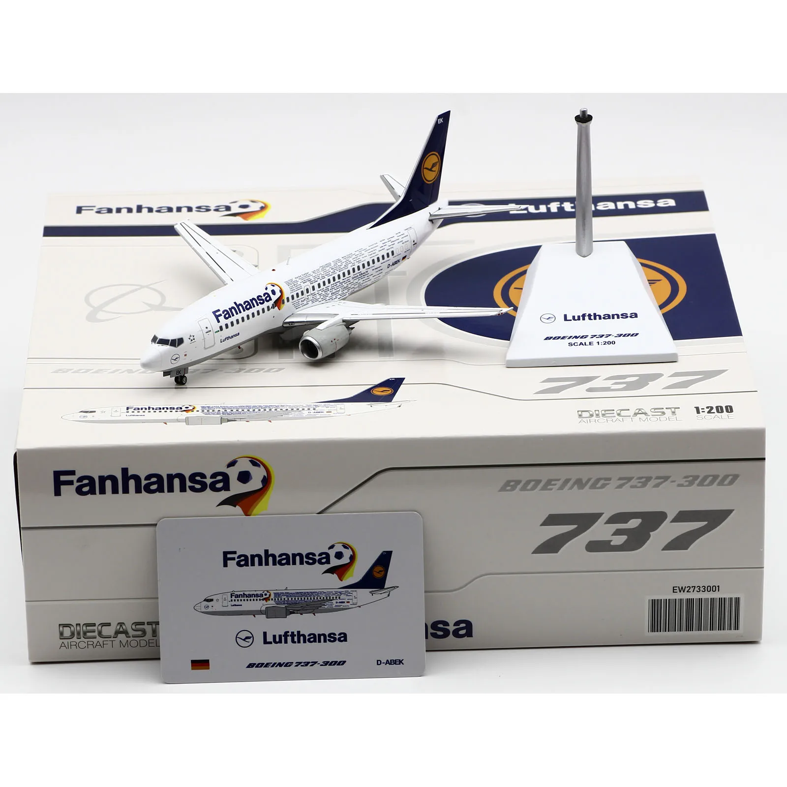 EW2733001 Alloy Collectible Plane Gift JC Wings 1:200 Lufthansa Fanhansa Boeing B737-300 Diecast Aircraft Jet Model D-ABEK