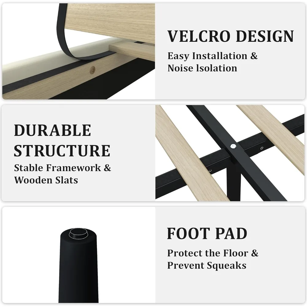 إطار سرير بمنصة رأس مخملية فاخرة مع دعم مرتبة منجد بالكامل