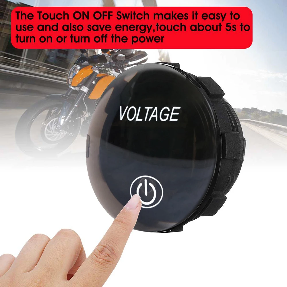 DC 12V-24V LED Mini Round Digital Voltmeter With Touch ON OFF Switch Meter Tester for Car/Motorcycle/Motorboat/Truck Refit