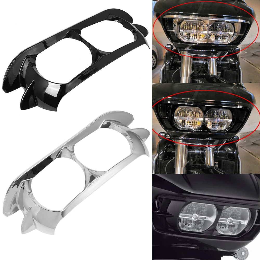 

Motorcycle Dual Headlight Fairing Trim Bezel Scowl Headlamp Cover Black/Chrome For Harley Touring Road Glide FLTRX FLTRXS 15-21