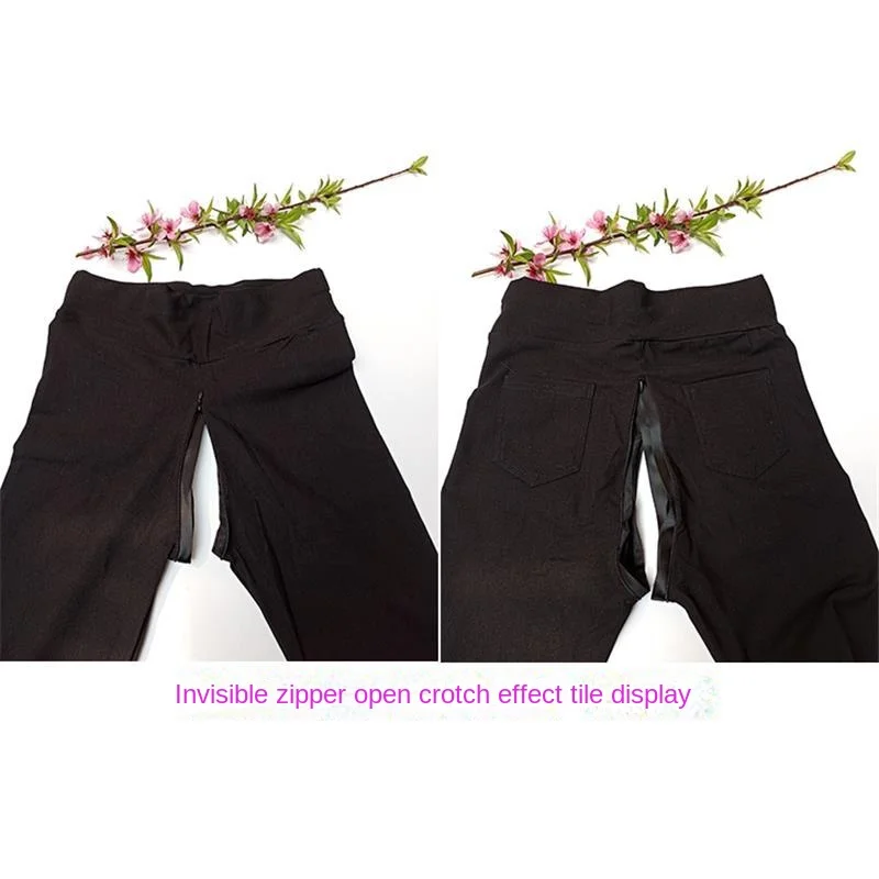 Summer Outdoor Open Crotch Leggings Women's Invisible Full Zipper Pants Open Crotch Sex Leggings Couple Outdoor Convenient Pants