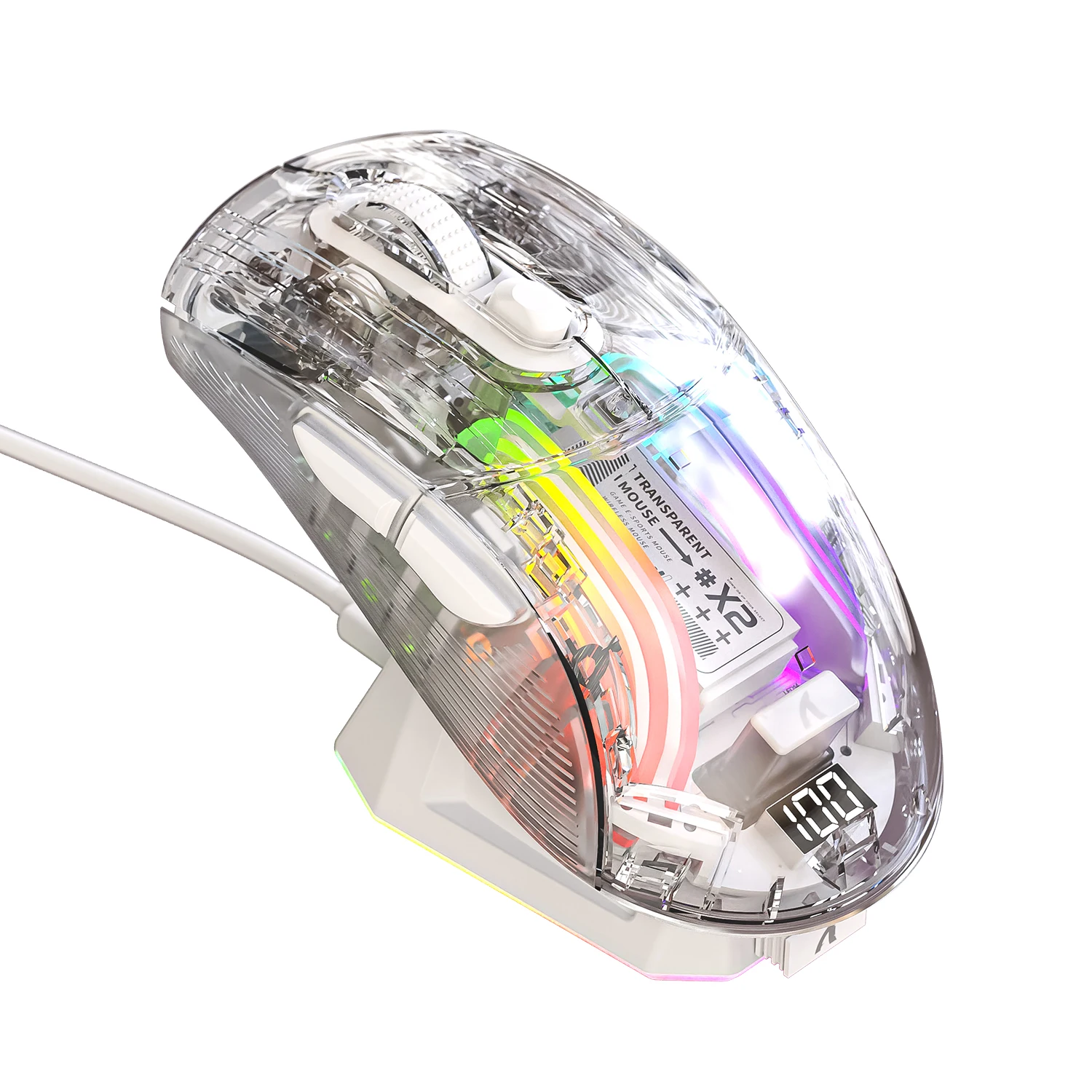 X2Pro Wireless Gaming Mouse RGB Tri-Mode Bluetooth 2.4G Wired Transparent Shell Magnetic Charging Dock