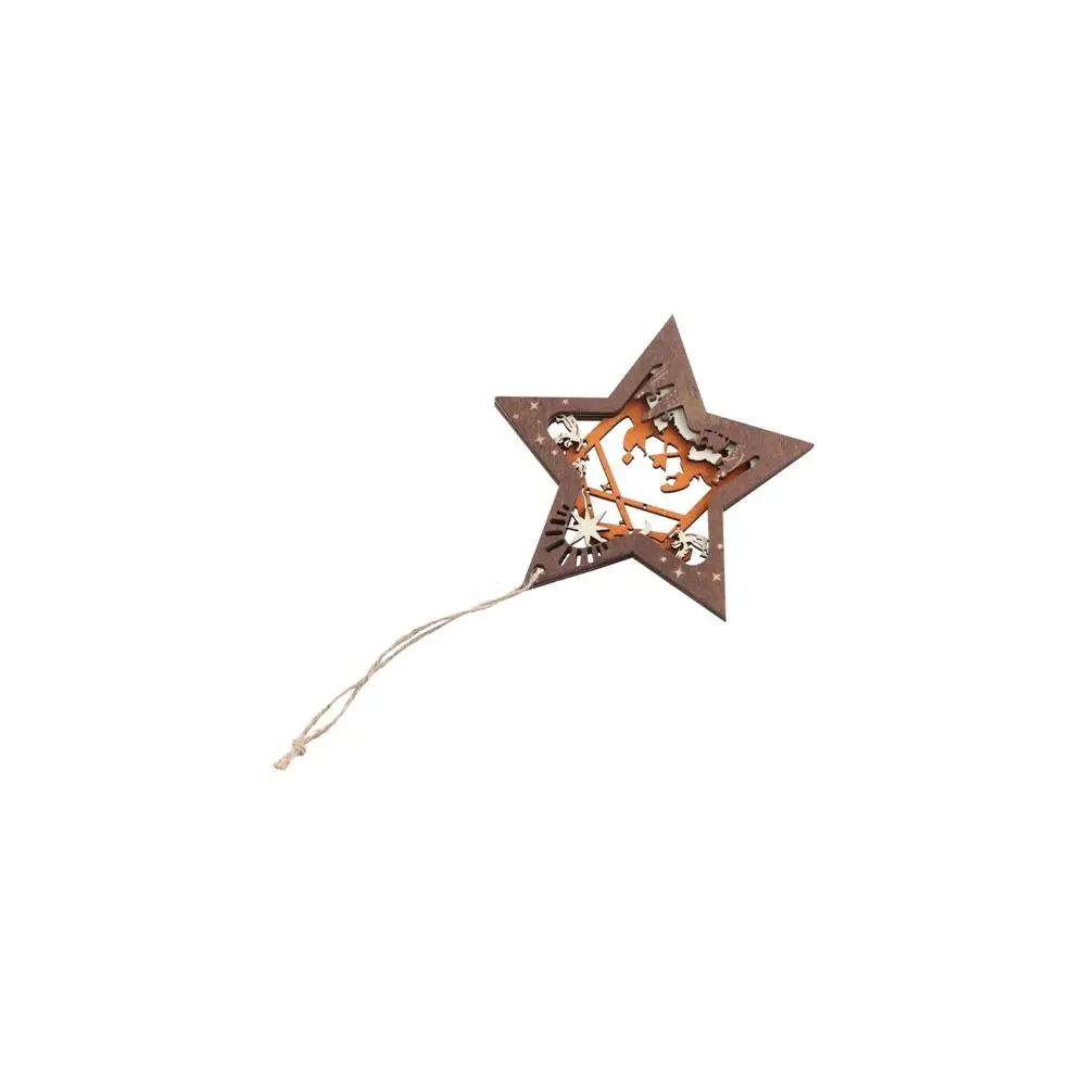 Rustic Wooden Nativity Scene Star Ornaments Hollow Star Shaped Christmas Tree Ornament Hanging Nativity Scene Pendants Home