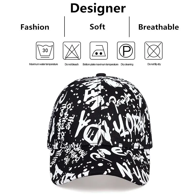 Unisex Letter Graffiti Print Baseball Caps Spring and Autumn Outdoor Adjustable Casual Hats Sunscreen Hat