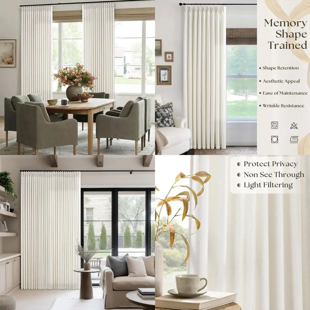 

Natural Linen Blend 60 Wide 102 Long Light Filtering Pinch Pleat Curtains for Living Room, Bedroom, or Sliding Door