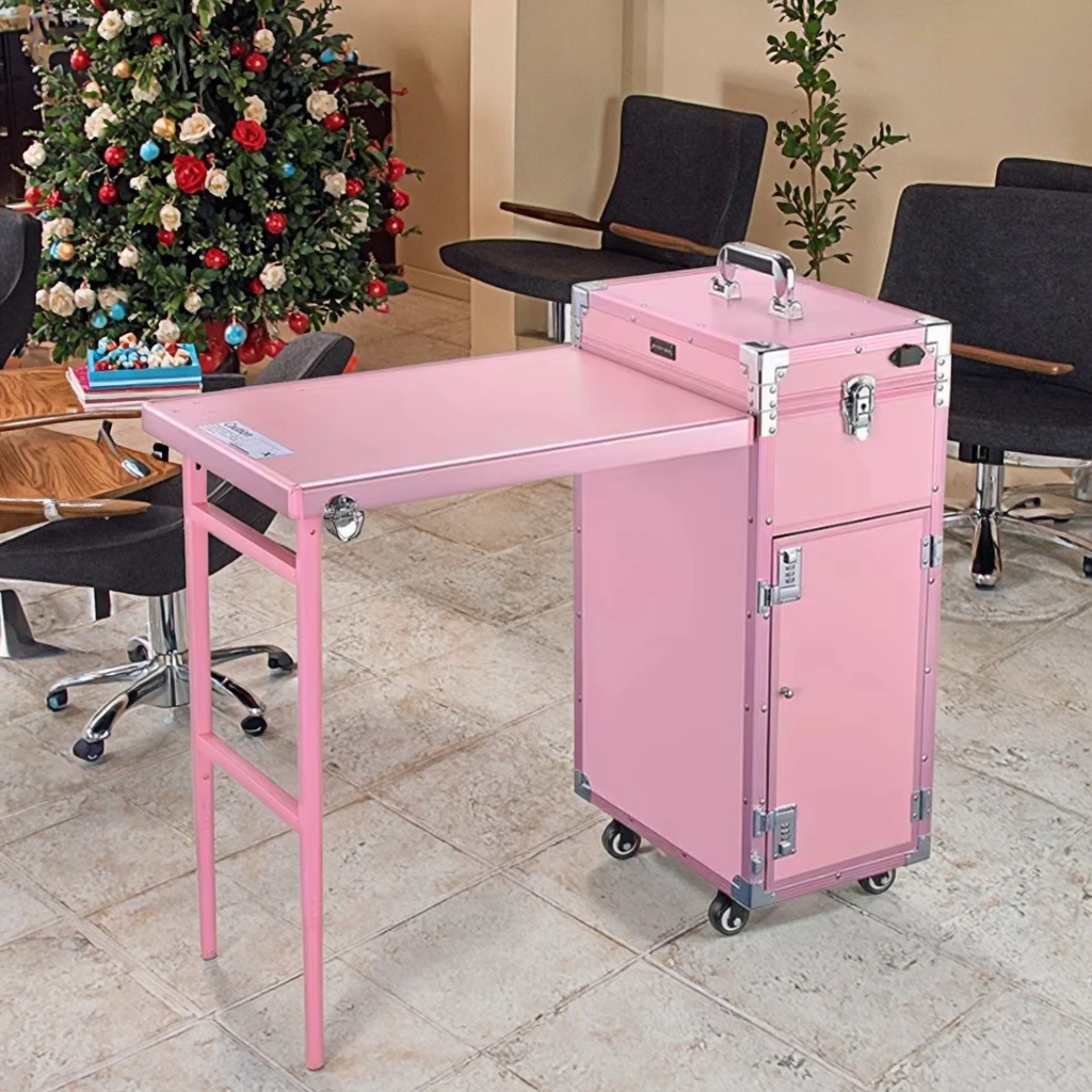 

Lockable Makeup Train case with Foldable Nail Desk Nail Station Furniture Modern Manicure Table Salon Manicure Furniture