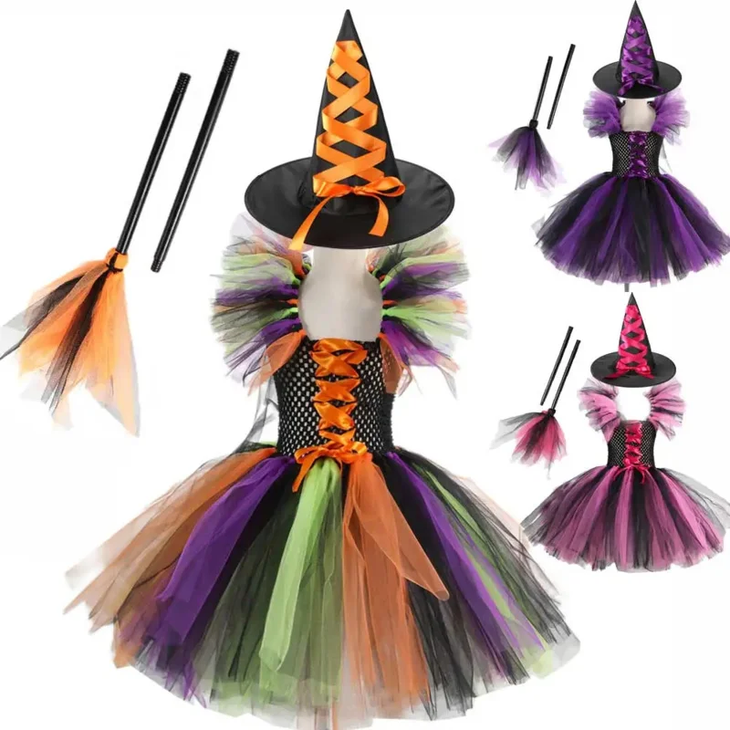 Tutu Dreams Witch Costume for Girls With Witchy Hat Halloween Carnival Party