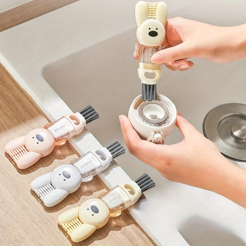 Rabbit-Shaped 4-in-1 Cup Lid Brush, Multi-Functional Household Cleaning Brush for Gaps, Suitable for Cleaning Baby Bottles and Cup Openings