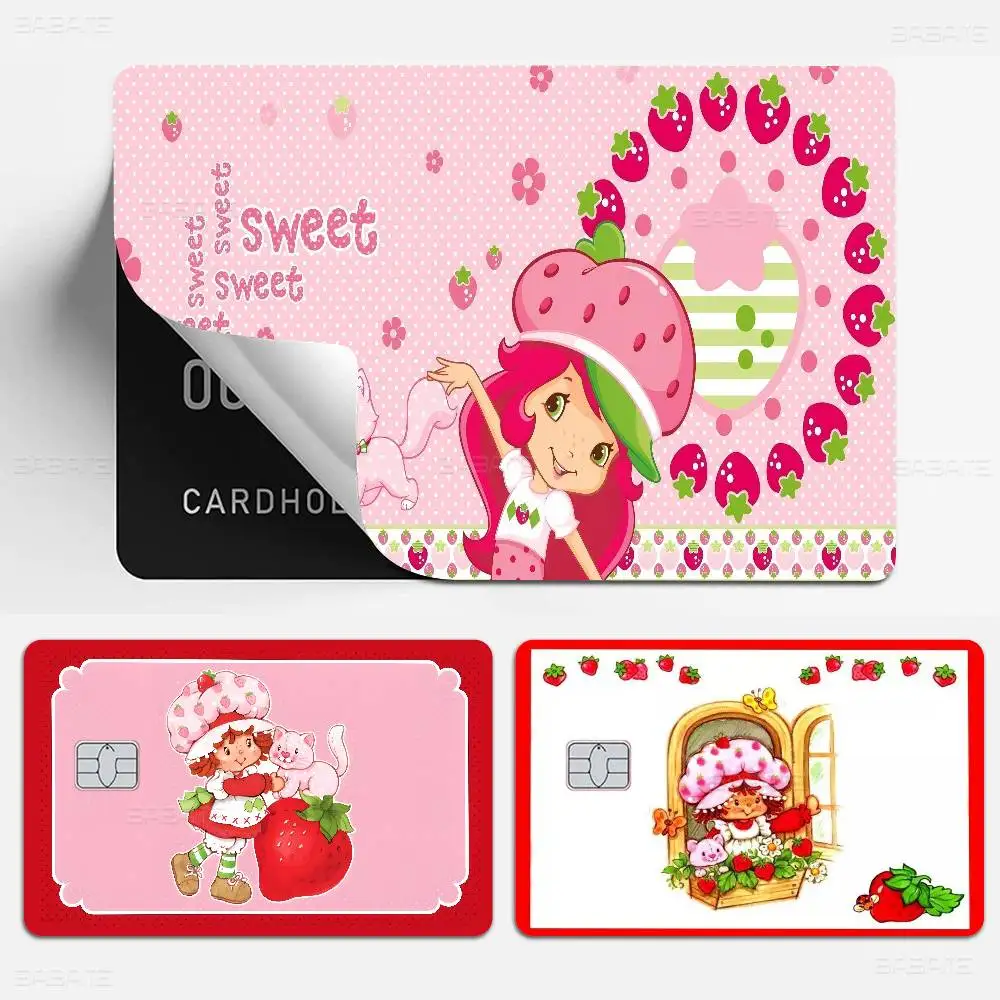S-strawberry-shortcakeS Anime Cartoon Bear Skin Sticker Film Tape Case for Big Credit Debit Card Front Side