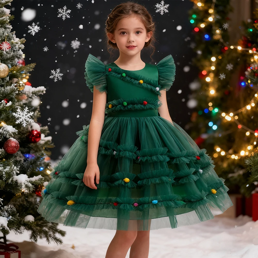 

Зеленое тюлевое рождественское платье для девочек, праздничные платья, рождественская детская одежда, платье принцессы, детское платье на день рождения, карнавальные подарки