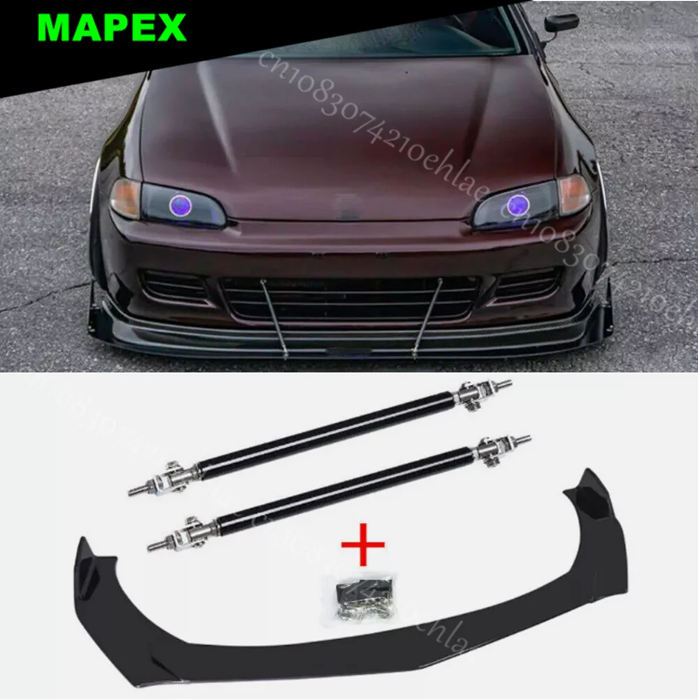 

For Honda Civic Accord Front Bumper Lip Splitter Spoiler Chin +Silver Strut Rods