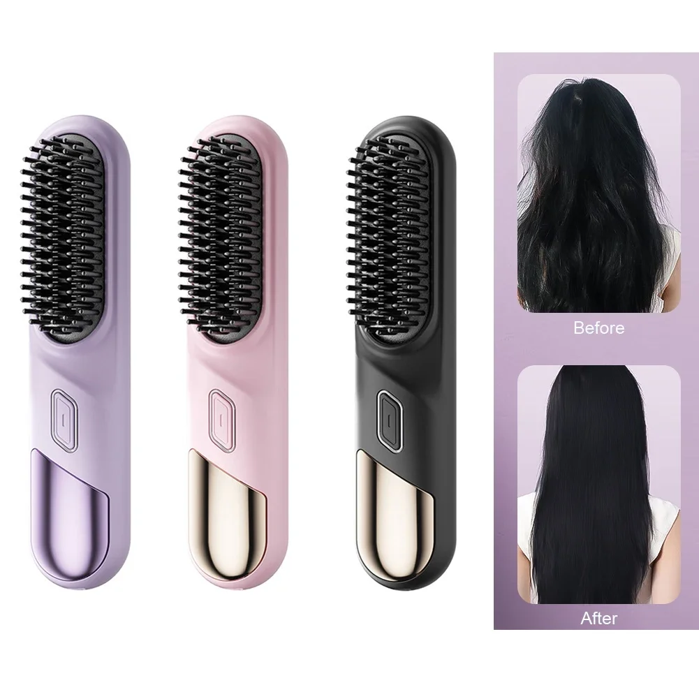 Wireless Hair Straighteners 4000mah Mini Hot Comb Dryer And Straightening Brush Hair Styling Appliances Hot Comb Straightener