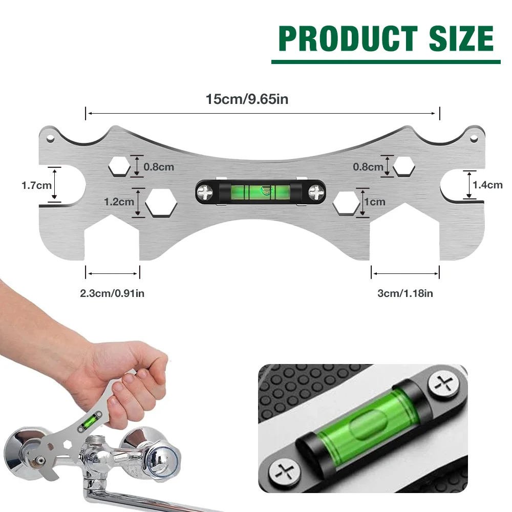 Multifunctional Bend Angle Wrench Tool with Leveler for Shower Faucet Bathroom Installation Precise Measuring and Leveling