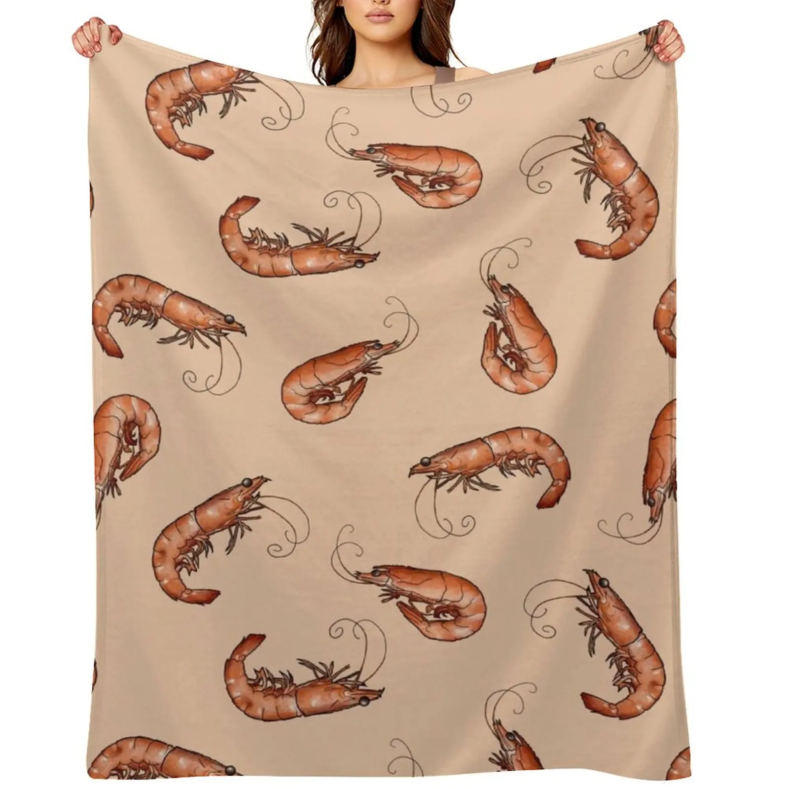 

All the Prawns and Shrimp Seafood Feast in Peach Throw Blanket Personalized Gift Retros Decoratives Summer Beddings Blankets