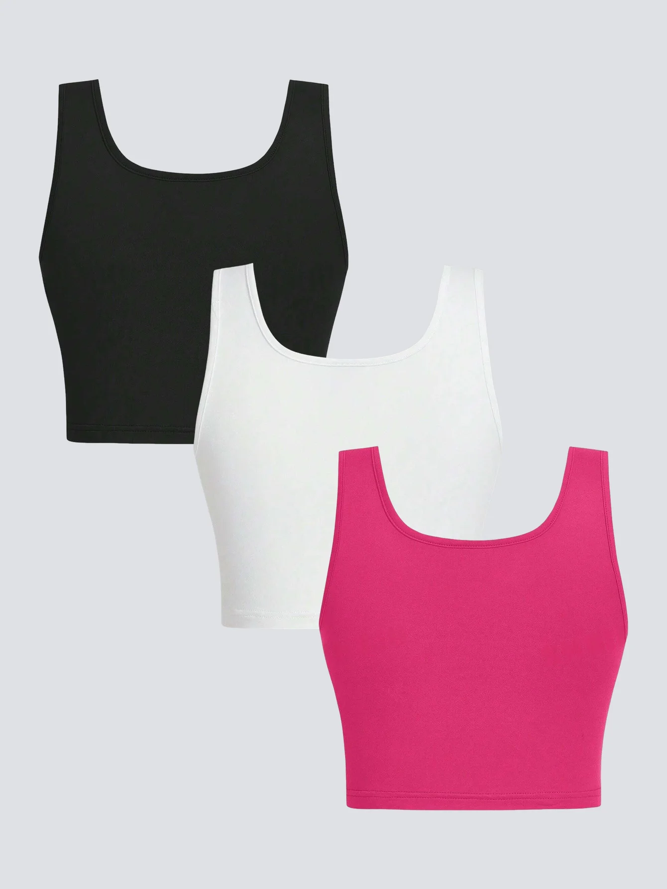 3 pieces of basic solid-color V-neck short tank tops with stretch and close-fitting for home and casual wear as base layer