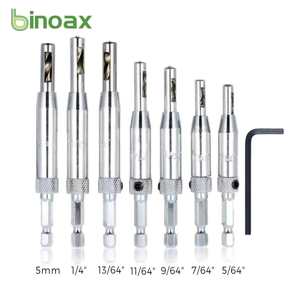Binoax 7 Pcs Self Centering Hinge Drill Bit Set Spring Loaded