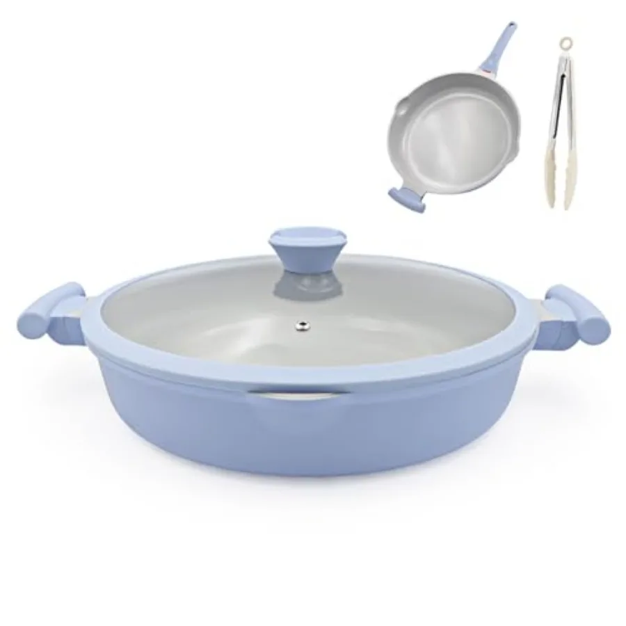 

Ceramic Frying Pan Skillet Nonstick with Lid 14 Inch Large Deep Saute Pan Big Induction Pan Non Stick 2-1 Cooking Cookware with