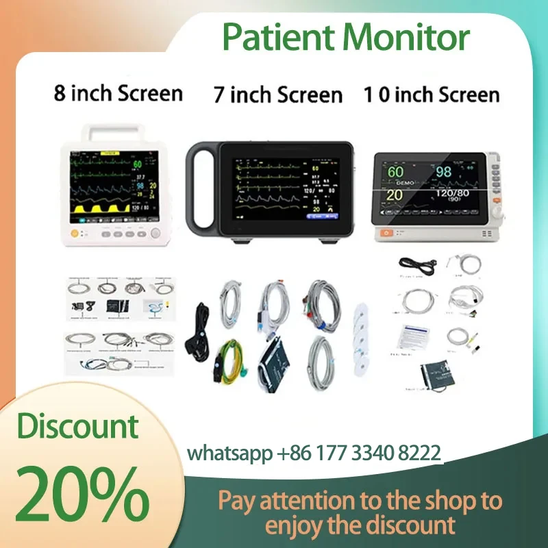 7/ 8/10 inch screen human/Vet use portable 6-parameter monitor ECG/NIBP/PR/SPO2/RESP/TEMP patient monitor vital signs monitor