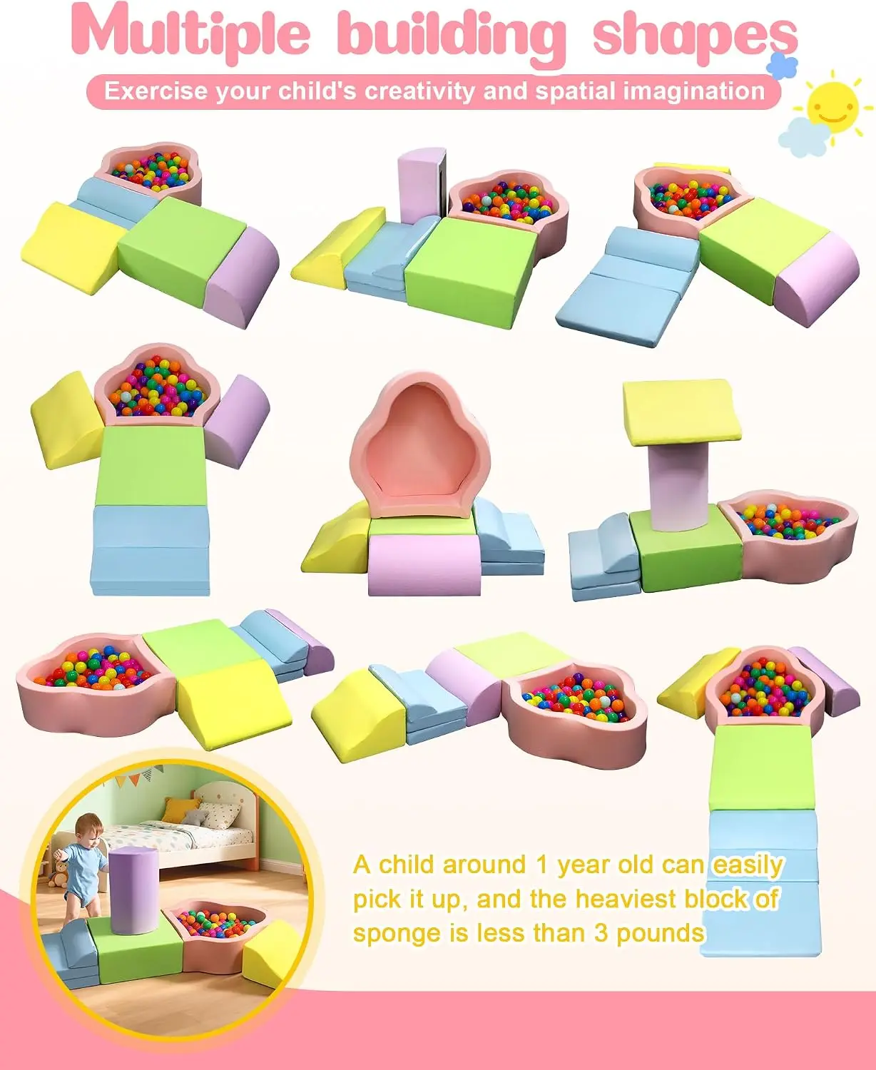 Baby Soft Play Set, Foam Climbing Blocks Featuring Anti-Slip Particle Bottom for Toddlers Ages 6-24 Months