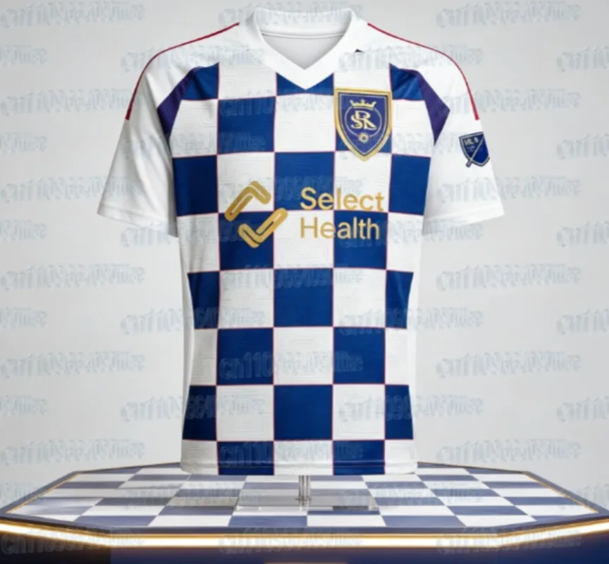 Real Salt Lake 202526 Away Soccer Jersey MLS Men's Football Shirt Fan Version Blue White Checkerboard Pattern Kit FamilyMatching