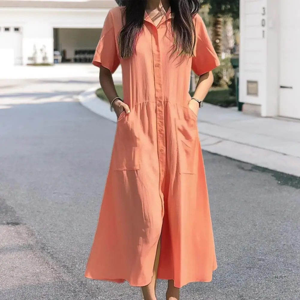 여성 단색 무슬림 드레스 큰 사이즈 긴팔 옷 턴다운 칼라 셔츠 맥시 드레스 여성용 루즈핏 셔츠 드레스