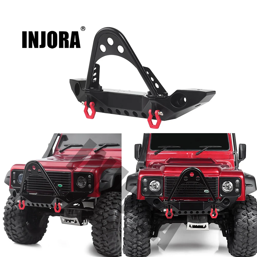 INJORA Metal Black Front Bumper with Light for 1/10 RC Crawler Car TRX-4 Axial SCX10 & SCX10 II 90046 SCX10 III AXI03007