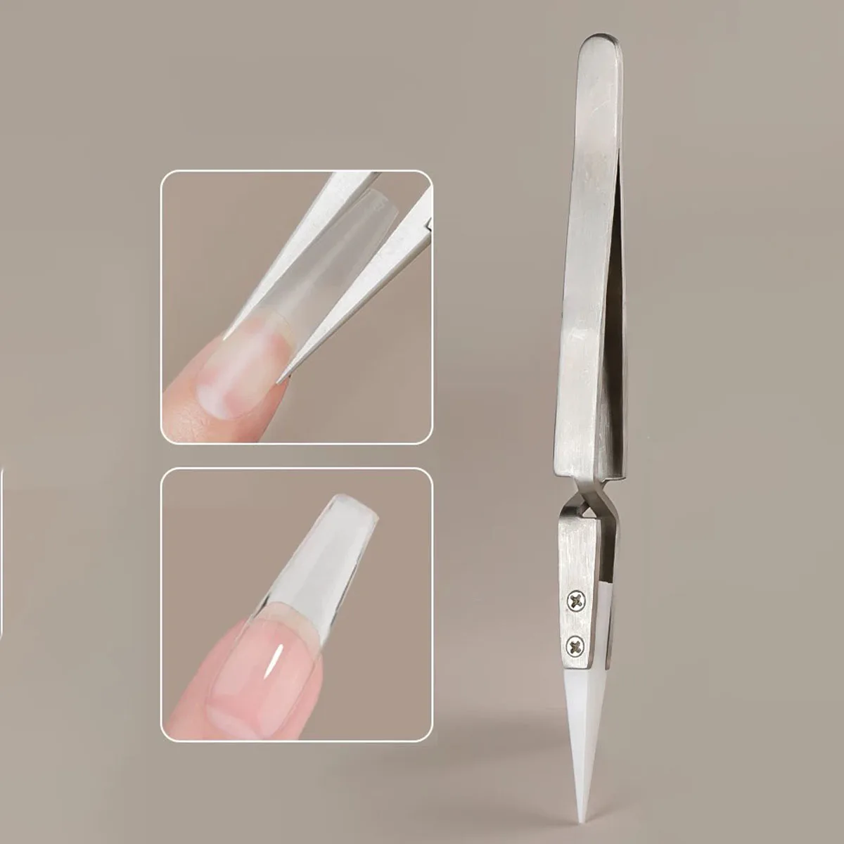 Ceramic Head Stainless Steel Nail Shaping Tweezers Cross Straight Nail Clip Pincher Diamond Picker Professional Manicure Tools