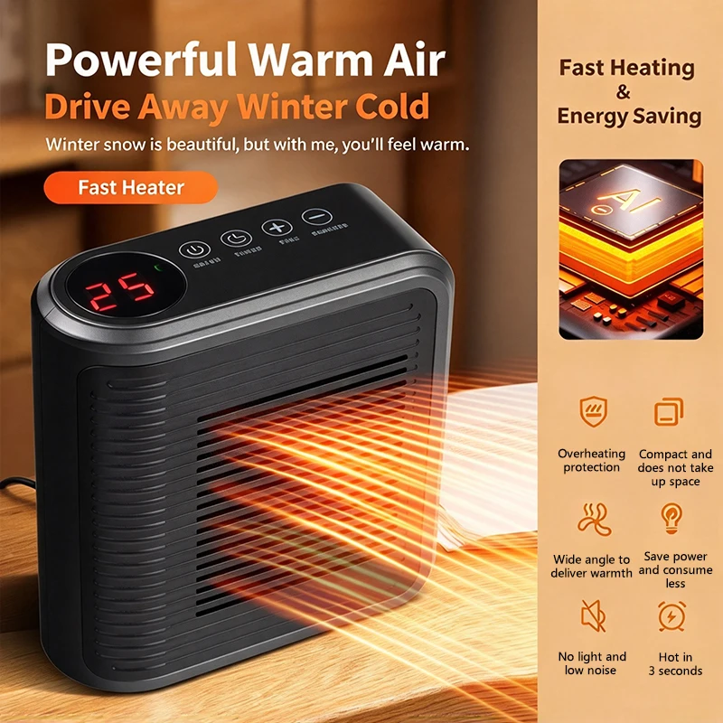 Mini Wall Mounted Space Heater Plug In Electric Warm Air Blower Touch Timer Remote Control Heater Home Bedroom Winter Heating