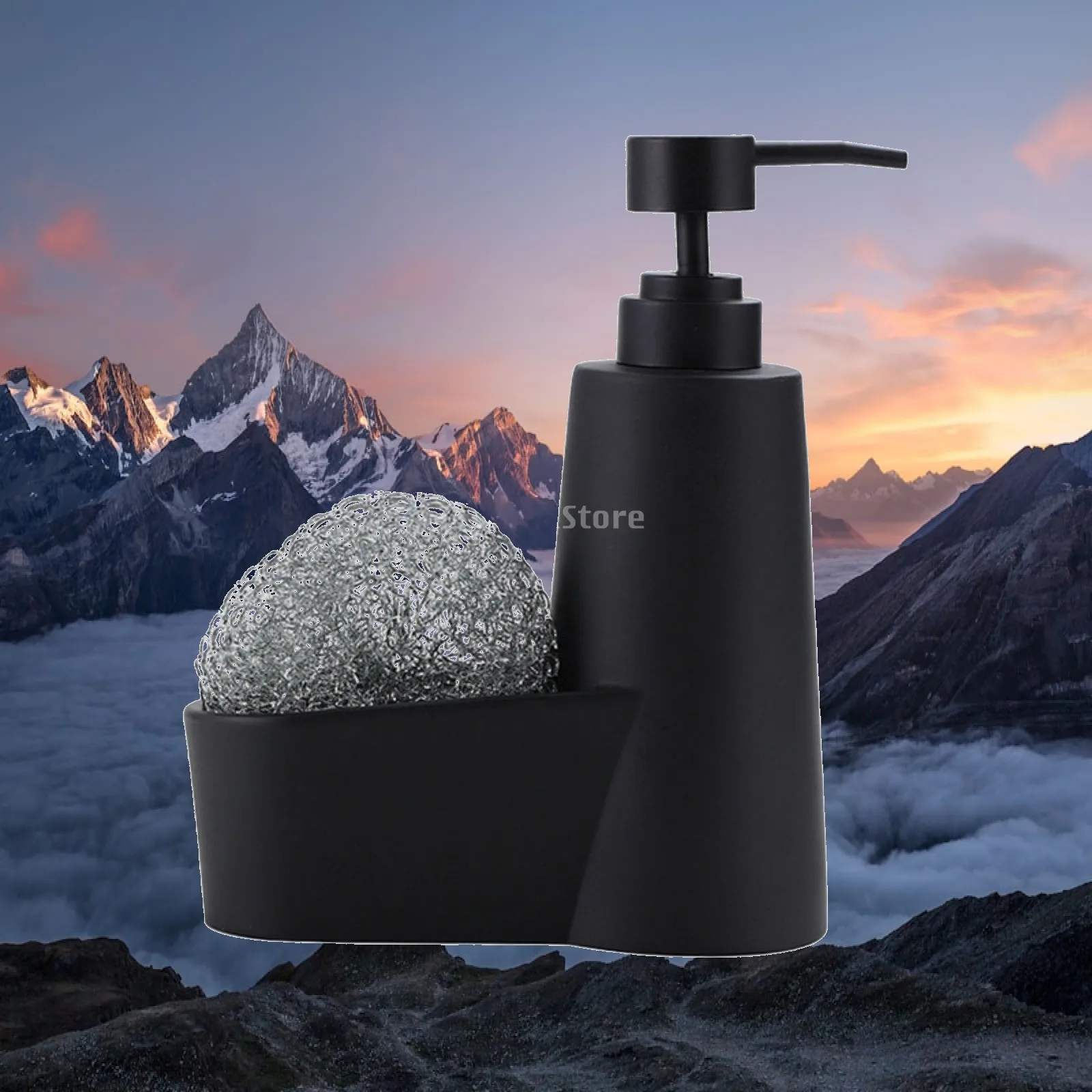 Resin Dispenser for Liquid Soap with Sponge Holder Sink Organizer Pump Bottle for Bathroom Kitchen Countertop Decor