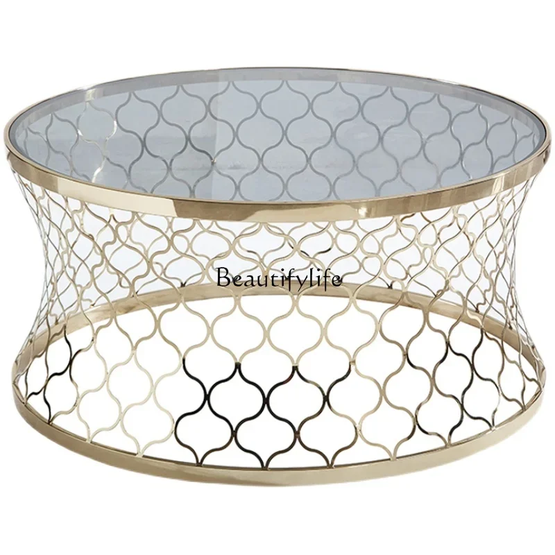 

LJYLight luxury modern round coffee table size combination household small apartment stainless steel creative side table