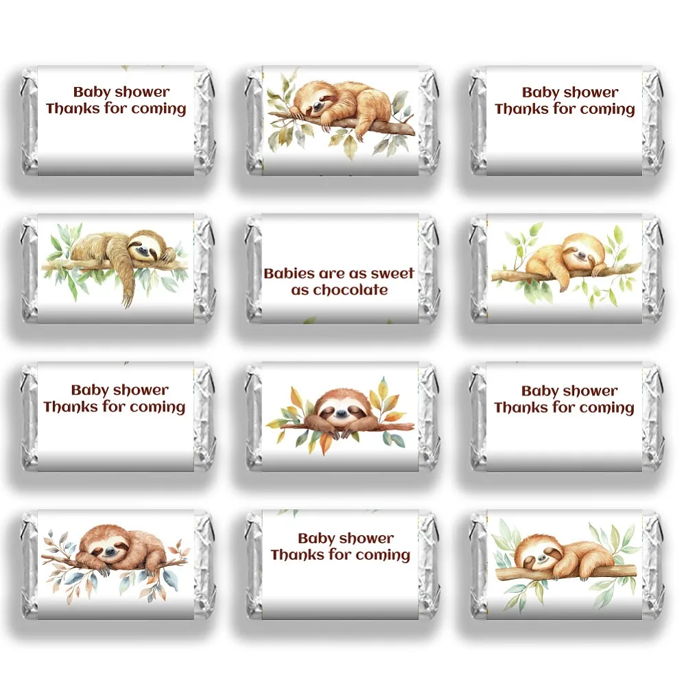 Leaf Paper Self Adhesive Mini Bar Wrappers Baby Shower Lable Stickers for Baby Boys Girls Shower Decor Sloth