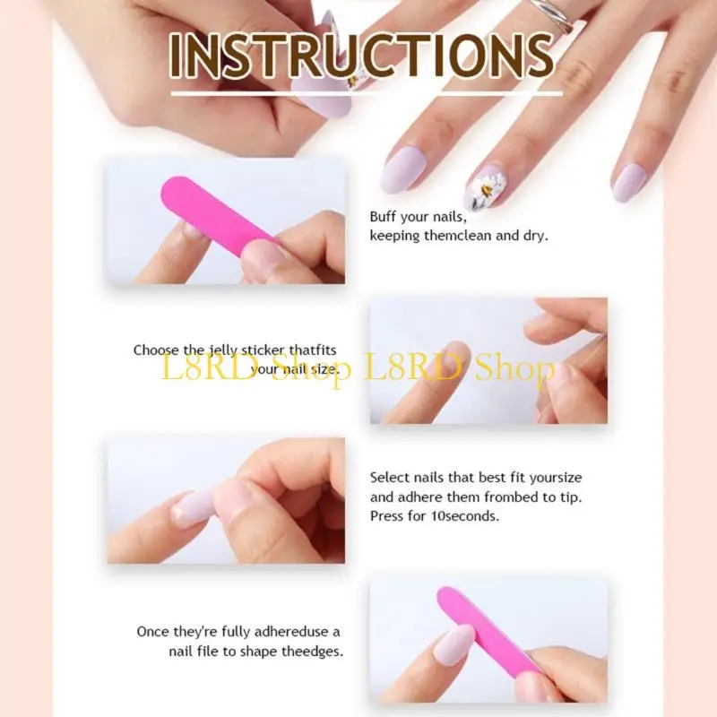 L8RD – ensemble d'ongles longs carrés à pression, 24 pièces, artificiels pour femmes filles, bâton en acrylique pour une