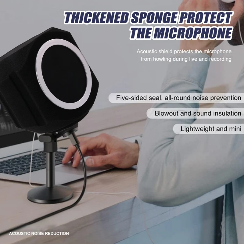 【Superdeals】C5 Pantalla de micrófono de estudio universal Micrófono de grabación en vivo Pantalla de viento con reducción de ruido antiinterferencias