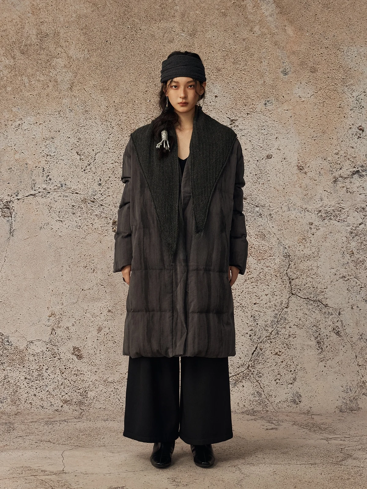 

alpw Silent One's Aesthetics Plant Dye Cotton Linen Texture White Du down Jaet Warmth Long Sve V Ne Daily Wear